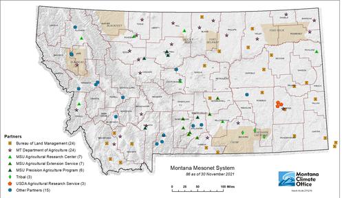 Figure 1: Locations of MT Mesonet Stations as of November 2021